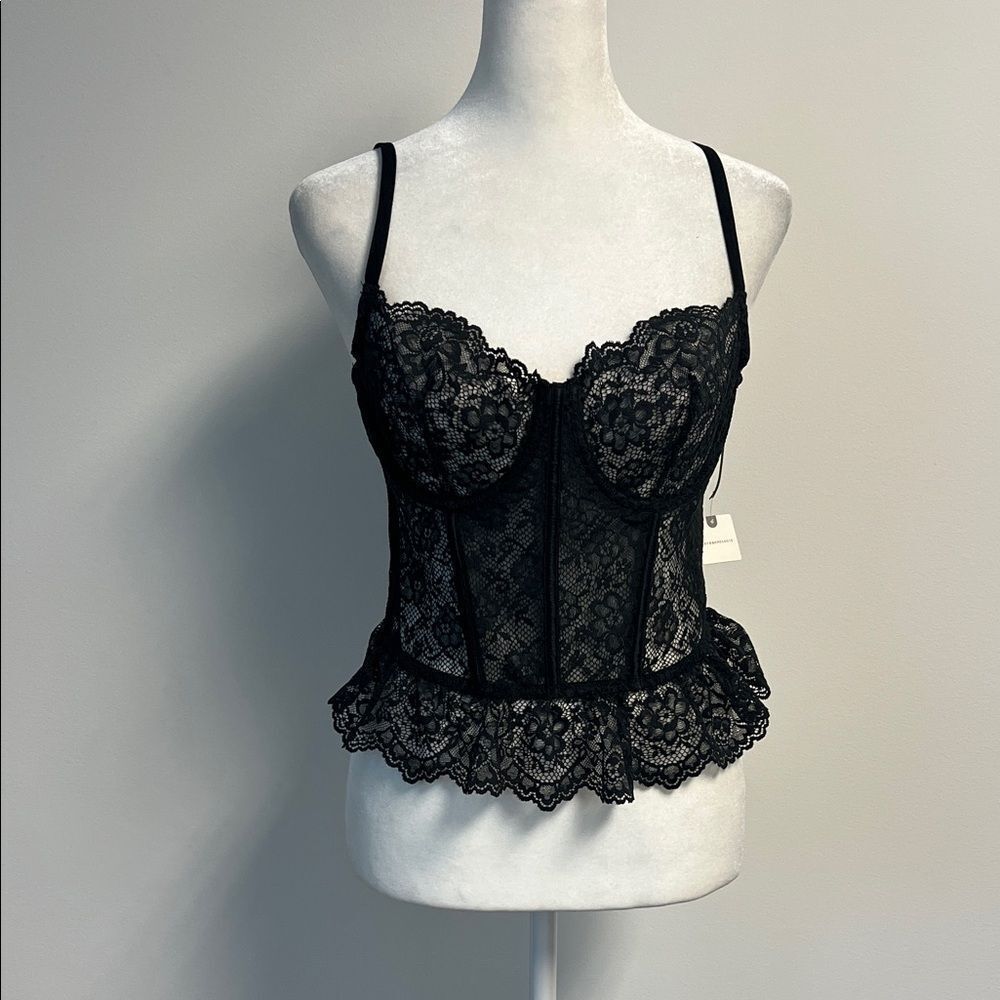 Anthropologie Lace Scallop Corset Tank Black L - Picture 2 of 10